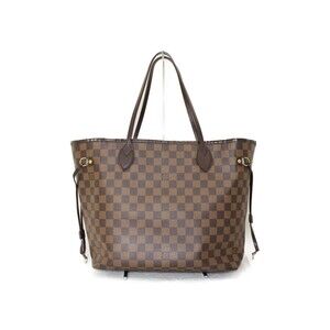 Louis Vuitton Tote Neverfull Damier LV Canvas Handbag Brown Bag Red